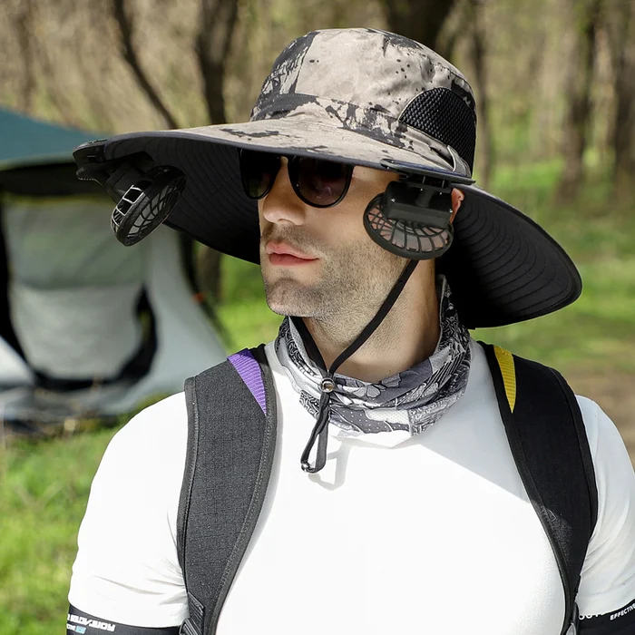 Wide Brim Solar Fan Outdoor Fishing Hat-Solar & USB Charging - Image 3