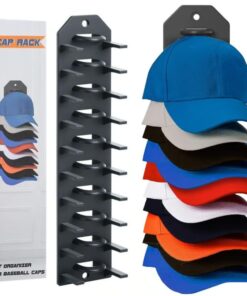 Baseball Cap Organizer, a space-efficient solution for storing hats in an organized and tidy manner.