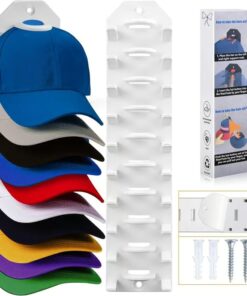 Baseball Cap Organizer, featuring self-adhesive installation for a quick and easy setup.