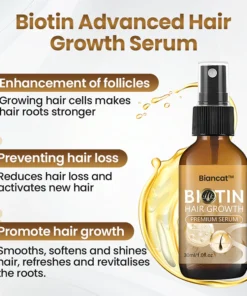 Apply Biancat™ Biotin Hair Growth Premium Serum twice daily to reduce hair thinning.