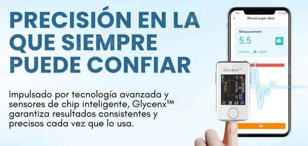 Glycenx™ Precisión Dispositivo Control de Glucosa facilita el monitoreo de glucosa de forma no invasiva.