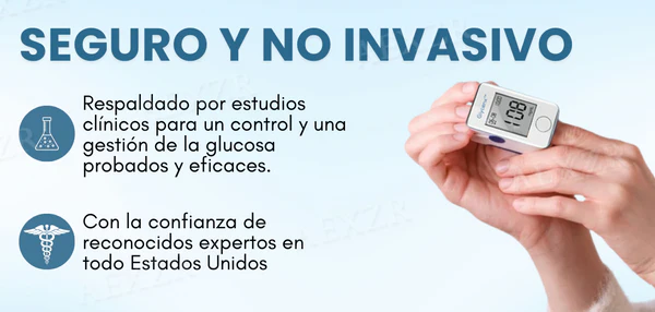 Glycenx™ Precisión Dispositivo Control de Glucosa ofrece mediciones precisas sin necesidad de extraer sangre.