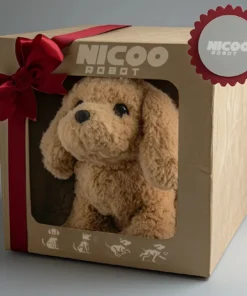 NICOO, the handmade robotic puppy, features eco-friendly materials and natural polymer sculpted details.
