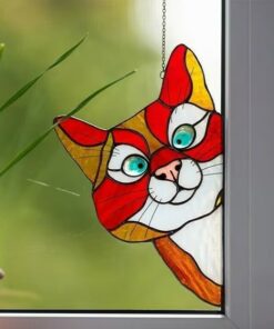 Handmade Stain Cat Suncatcher For Window - Ideal anniversary or birthday gift for cat enthusiasts.