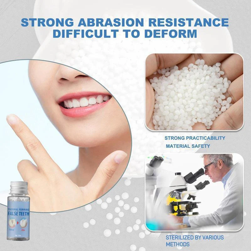 Moldable False Teeth provides quick pain relief and a comfortable fit for missing teeth.