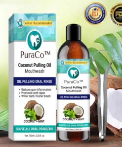 PuraCo™ Coconut Pulling Oil Mouthwash provides relief for sensitive teeth.