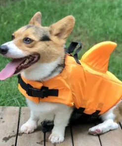 The Shark Dog Life Vest provides ultimate buoyancy for your dog while swimming.