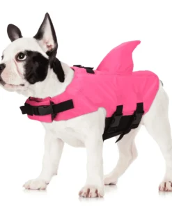 The Shark Dog Life Vest keeps your dog safe and visible in the water.