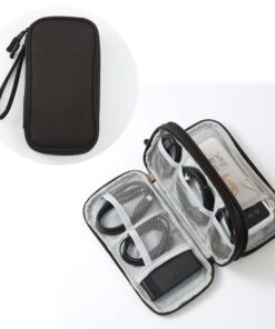 Compact Waterproof Data Cable Storage Bag with multiple compartments for cables and devices.