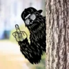 Peeking Bigfoot Flipping Off Sign