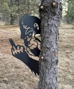 Peeking Bigfoot Flipping Off Sign