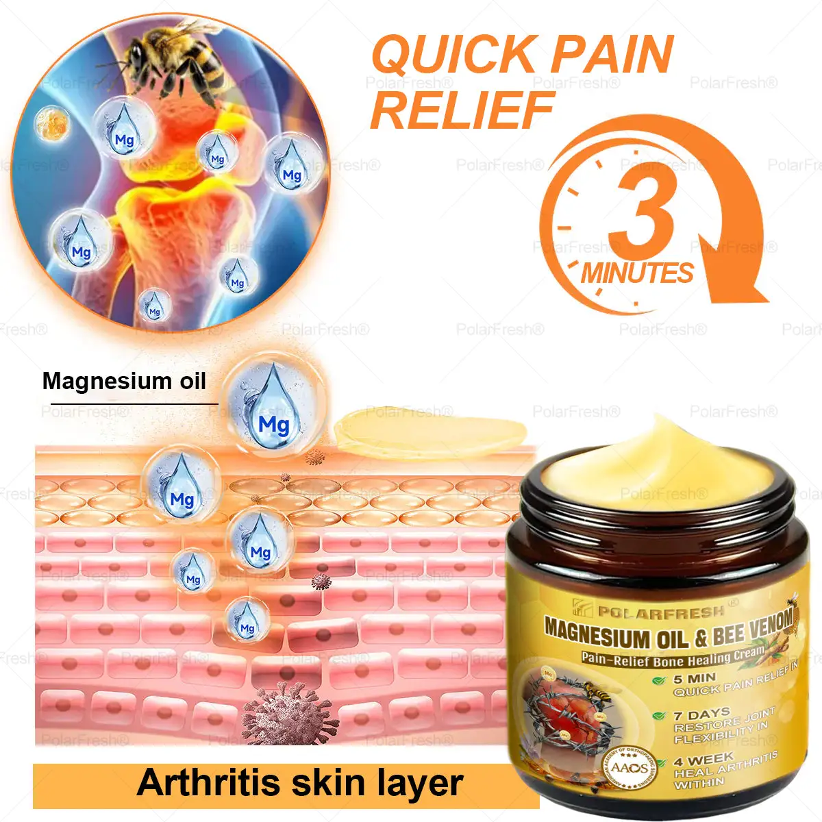 💧🐝PolarFresh® Magnesium Oil & Bee Venom Pain-Relief Bone Healing Cream👨⚕️Approved by the American Academy of Orthopaedic Surgeons (AAOS)