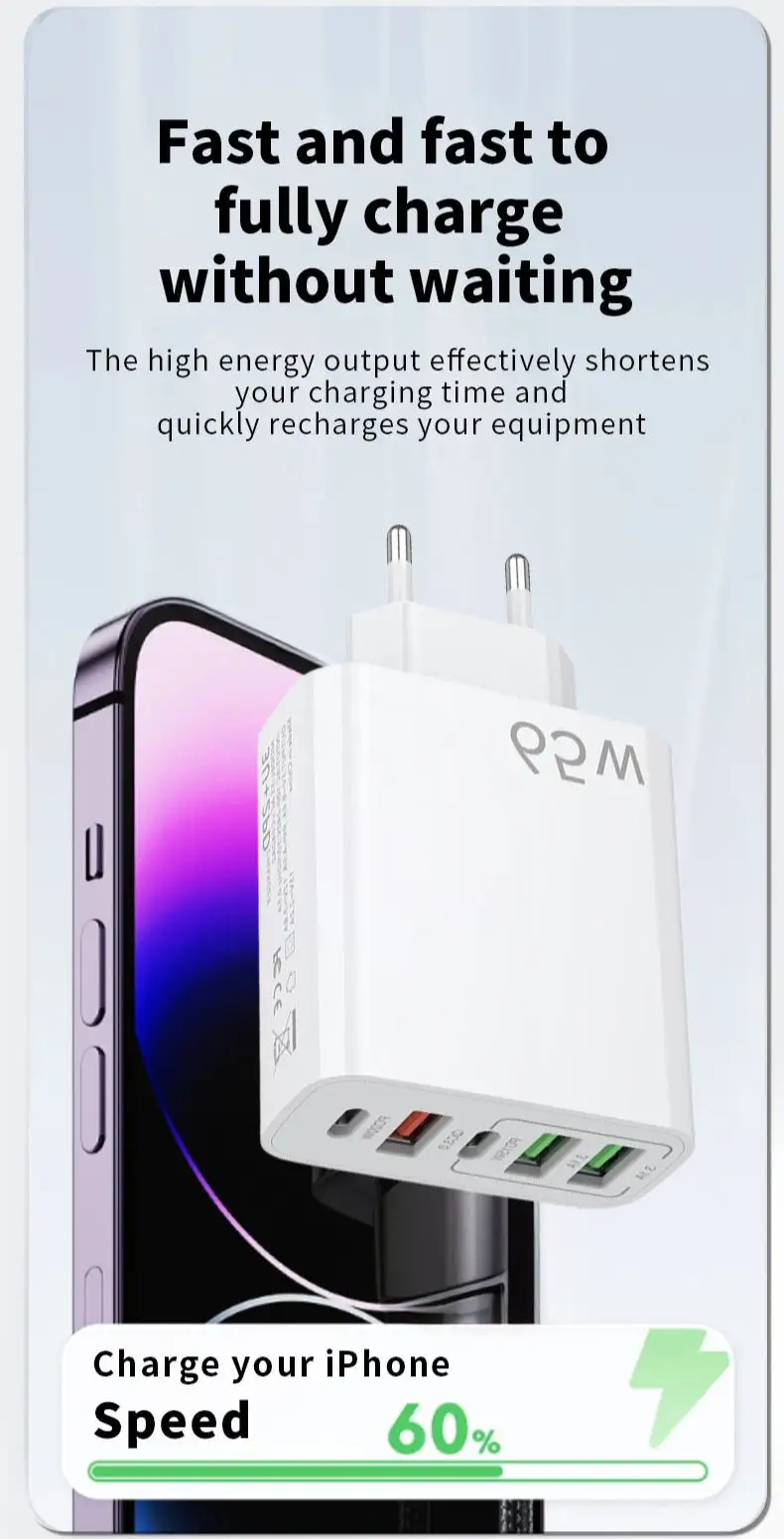 NOWORDUP® GaN 65W Intelligent Charger (3*USB-C +2*PD Type C)