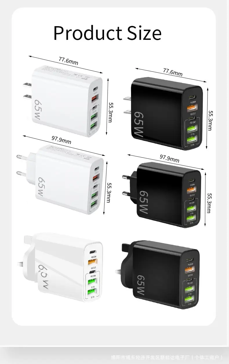 NOWORDUP® GaN 65W Intelligent Charger (3*USB-C +2*PD Type C)