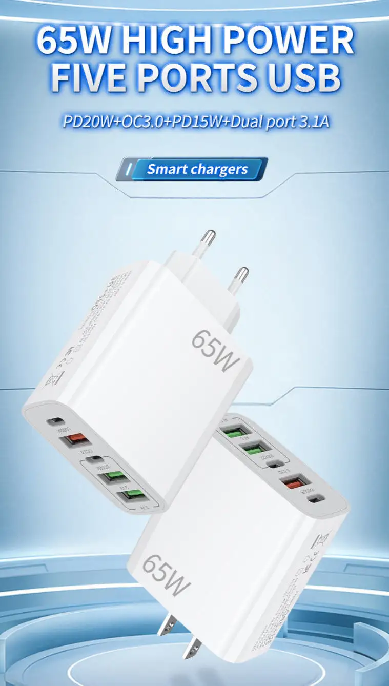 NOWORDUP® GaN 65W Intelligent Charger (3*USB-C +2*PD Type C)